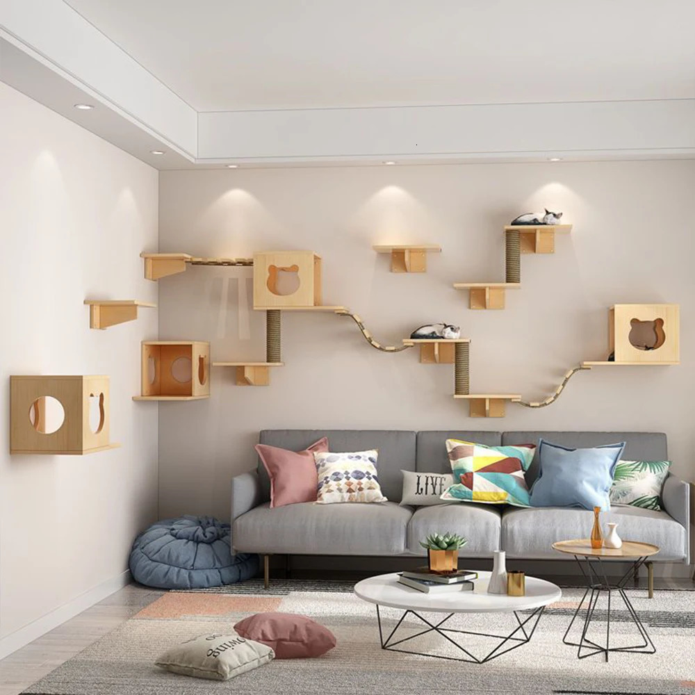 Scratchers Wall Mounted Cat Climbing Frame Post Solid Wood Jumping Platform For Sleeping DIY Furniture Kitten Springboard Scratching Toy 231011