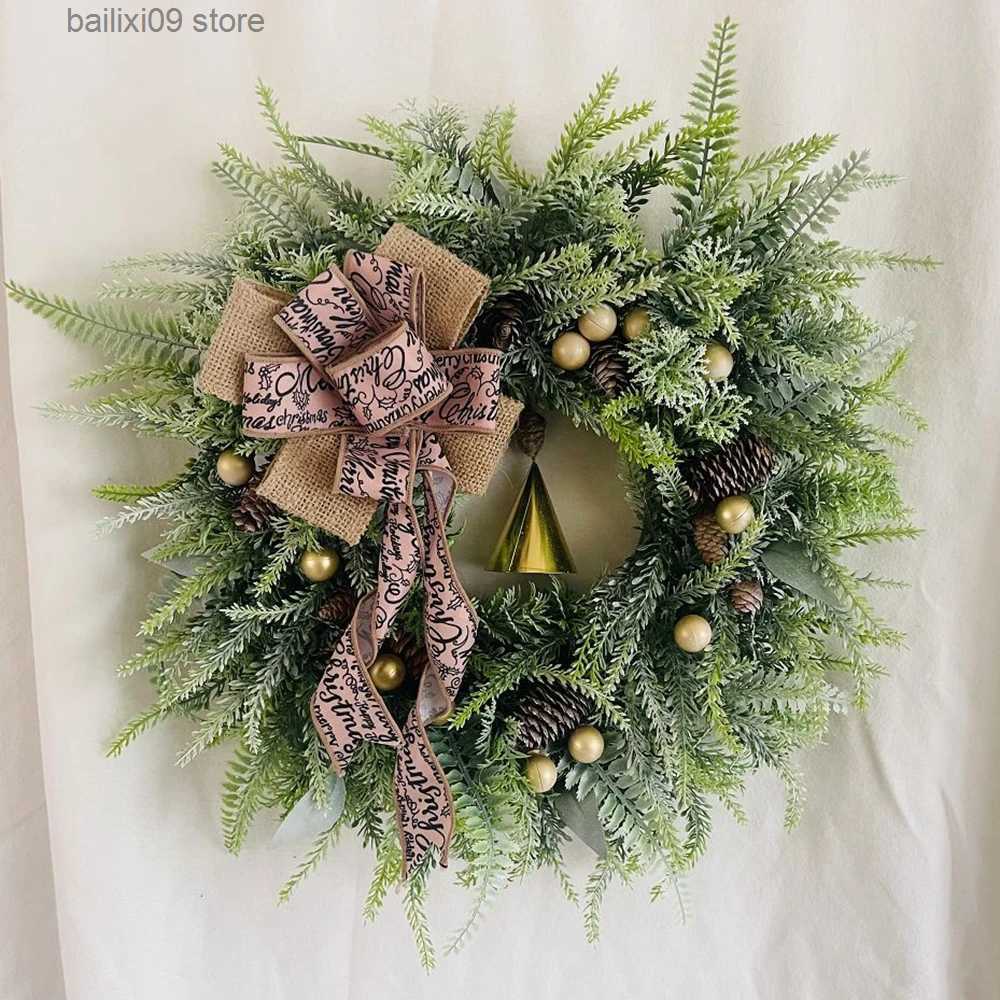 Christmas Decorations Autumn Rattan Christmas Pine needles Cone Bells Fall Wreath Front Door Garland for Wall Home Thanksgiving Decor Ornament Wreath 