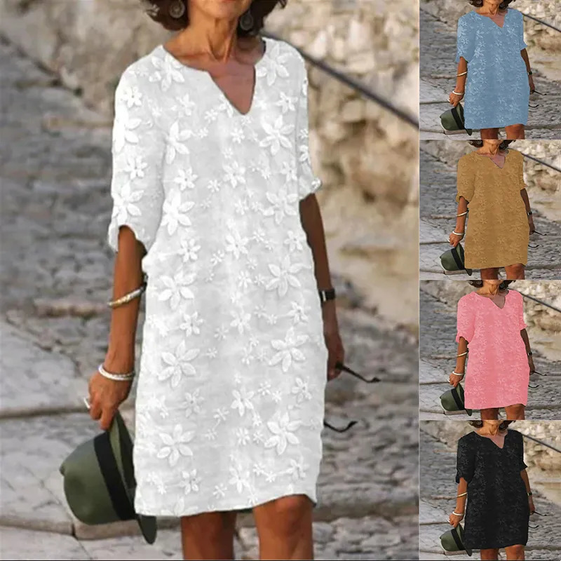 Urban Sexy Dresses Fashion Printing Loose Temperament Womens VNeck Mid Sleeve ALine Skirt Summer 2023 Vintage Oversized Dress S5XL 231011