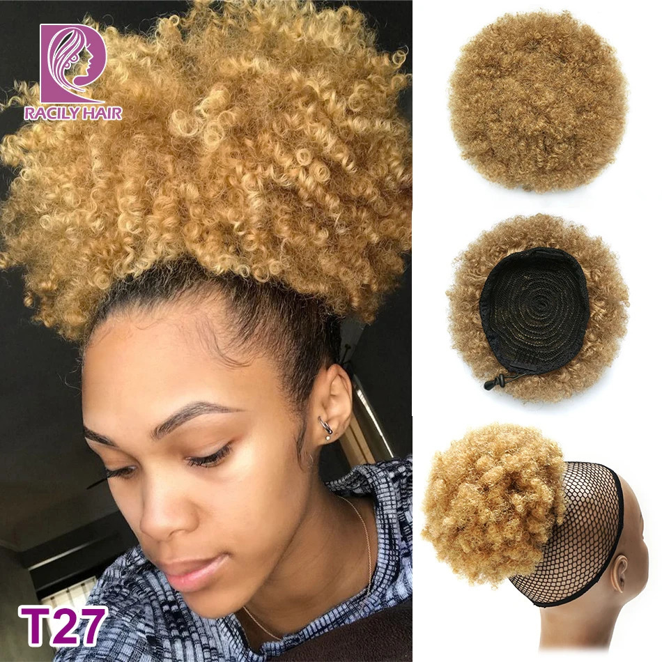Lace Wigs Racily Hair Afro Puff Drawstring Ponytail Human Hair Brazilian Short Curly Drawstring Ponytail Afro Puff Bun Chignon Accessories 231012