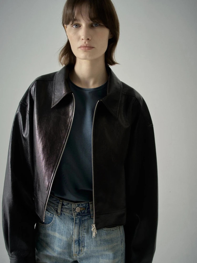 Women's Jackets Facde Paern Jacket Women Short Top Early Fall Sense Lapel Zipper Retro Casual Harajuku Clothes 231011