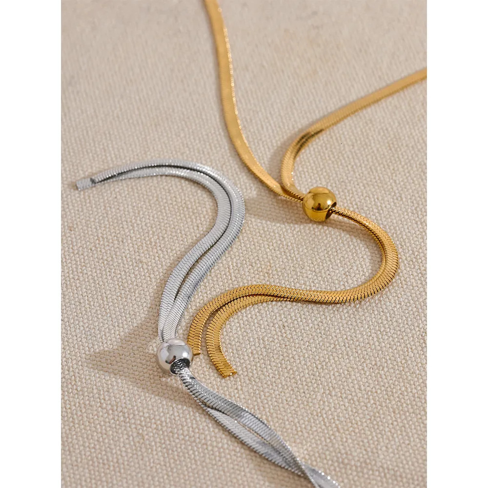 Pendant Necklaces Yhpup Stainless Steel Long Snake Chain Chest Necklace 18K Gold Plated Fashion Metal Waterproof Charm Jewelry 2023 Women Gift 231012