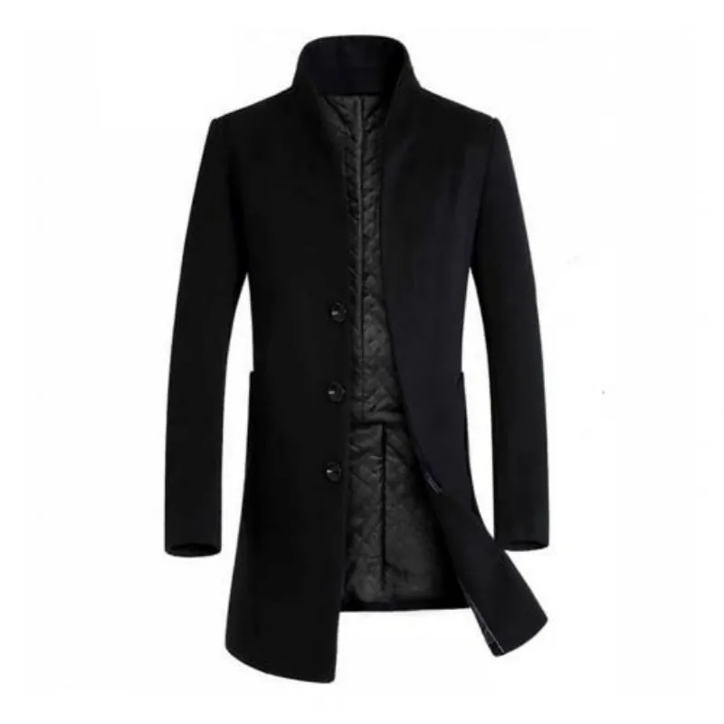 Men's Wool Men Winter Warm Solid Color Woolen Trench Coat Slim Outwear Overcoat Long Jacket With Button