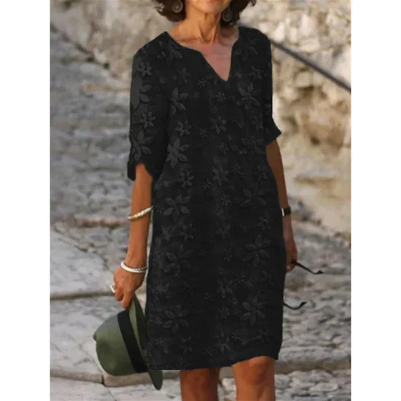 Urban Sexy Dresses Fashion Printing Loose Temperament Womens VNeck Mid Sleeve ALine Skirt Summer 2023 Vintage Oversized Dress S5XL 231011