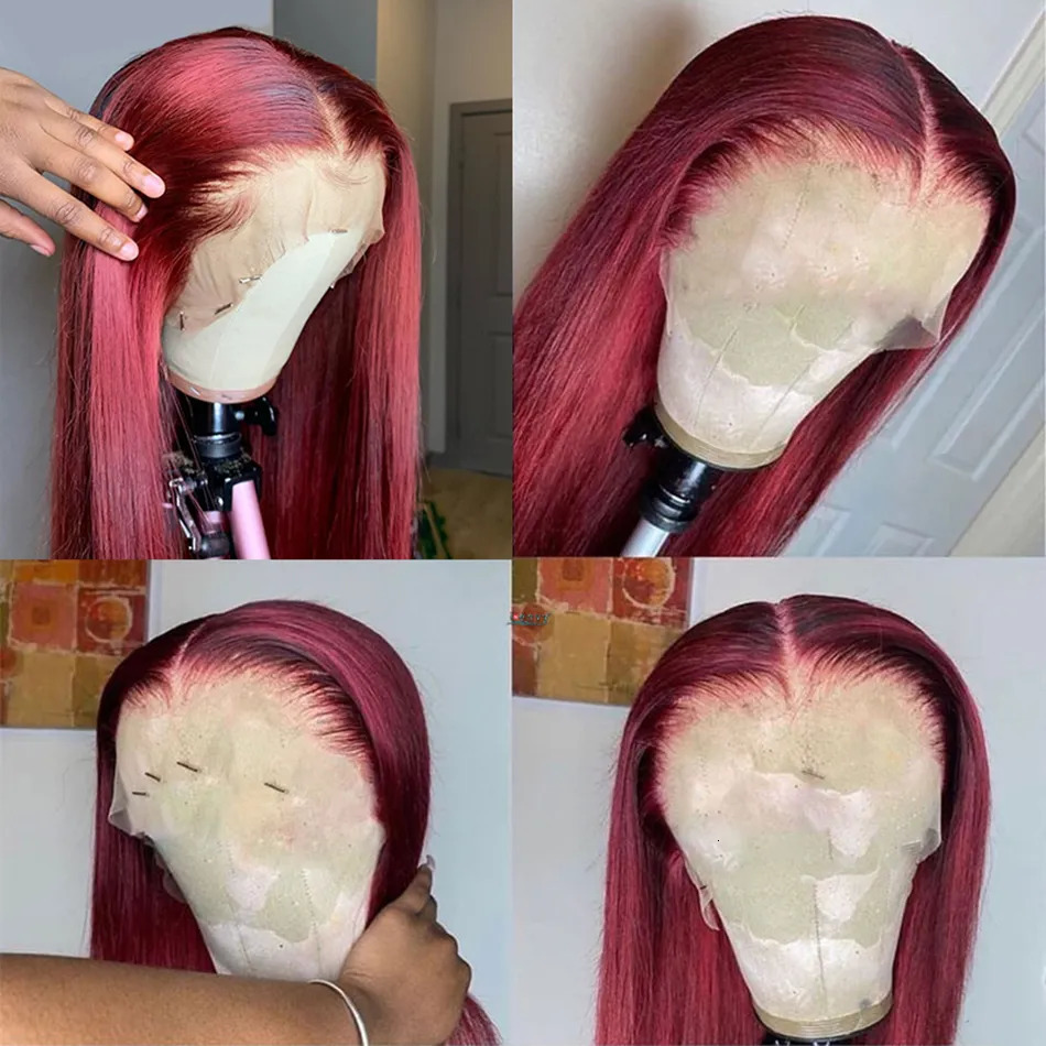 Lace Wigs Peruvian Straight Hair Lace Front Wig Human Hair Wigs 99J Burgundy Pre-Plucked 13x4 Colored Lace Front Human Hair Wigs for Women 231012