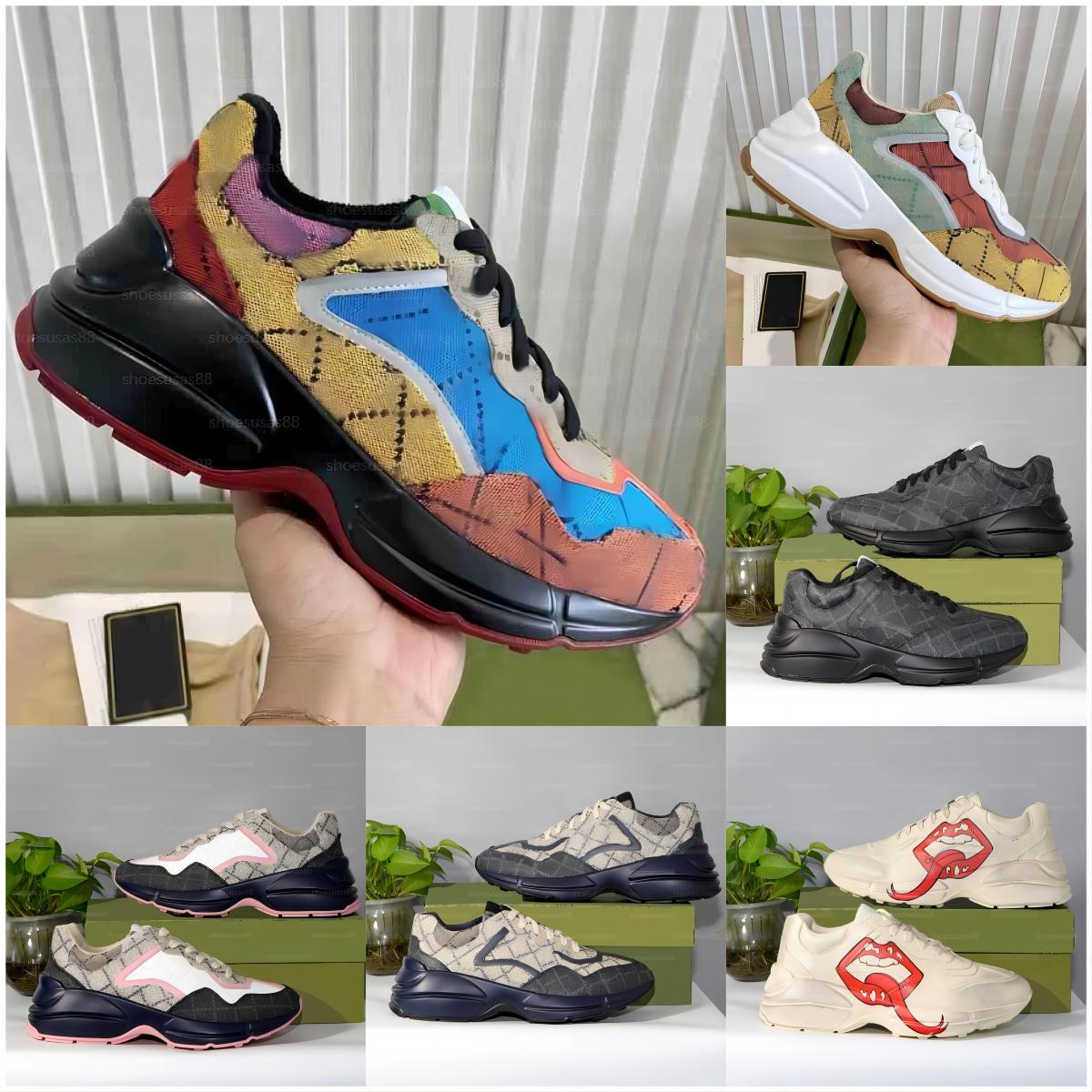 Designer Casual Shoes Rhyton Sneakers Multicolor Women Men Trainers Leather Classics Shoe Platform Sneaker