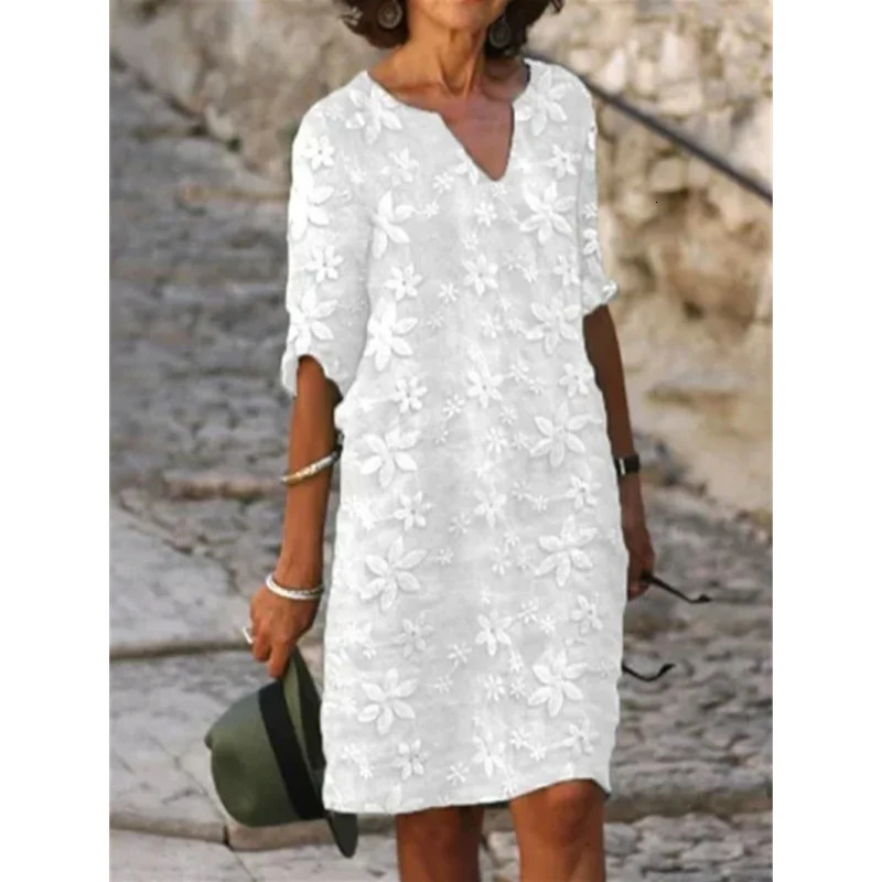Urban Sexy Dresses Fashion Printing Loose Temperament Womens VNeck Mid Sleeve ALine Skirt Summer 2023 Vintage Oversized Dress S5XL 231011