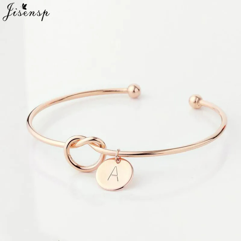 Bangle Jisensp Personalize A Z Knot Initial Bracelets Bangles 26 Letter Open Armband Cuff for Women Bridesmaid Jewelry Pulseira 231012