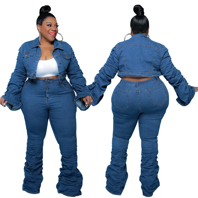 Women's Plus Size Pants Plus Size Women's Clothing Autumn and Winter Denim Ladies Twopiece Suit Gathered Trousers XL5XL Oversized 231011