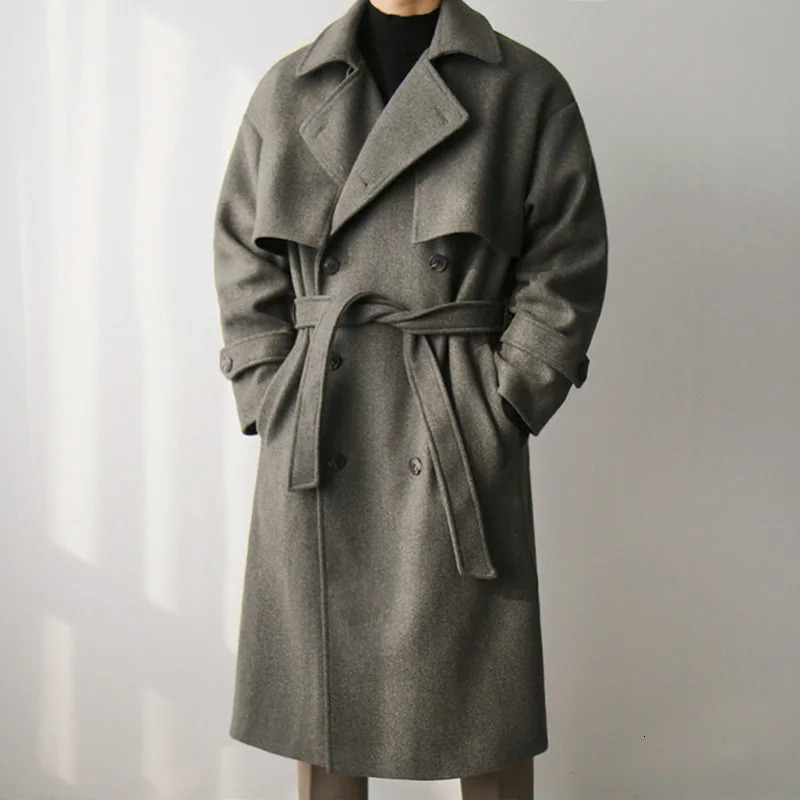 Men's Wool Blends Autumn Winter Coat Men Thickened Long Style Woolen High Sense Loose Trench Warm 231011