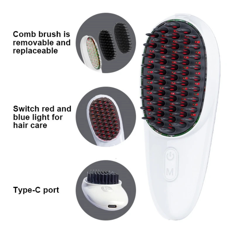 Hair Brushes Head Massager Anti Hair Loss Massage Hair Growth Comb Rechargeable Vibration Hair Smooth Scalp Stress Relief Light Potherapy 231012