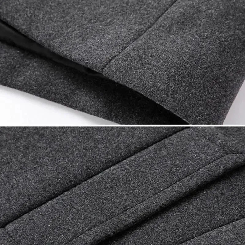 Men's Wool Men Winter Warm Solid Color Woolen Trench Coat Slim Outwear Overcoat Long Jacket With Button