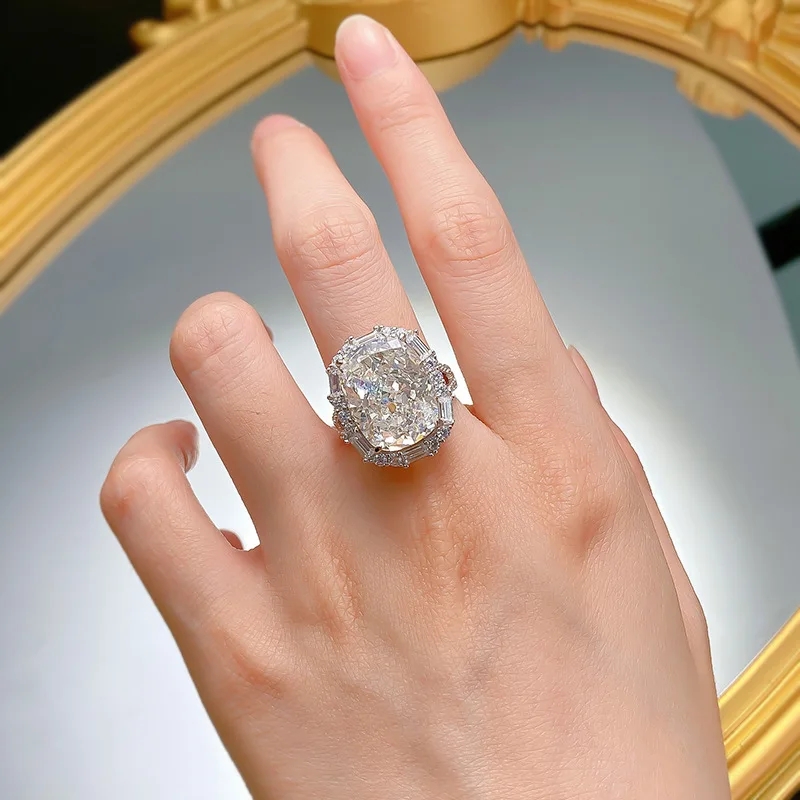 Luxury 8ct Pink Moissanite Diamond Ring 100% Real 925 Sterling Silver Party Wedding Band Rings for Women Men Engagement Jewelry