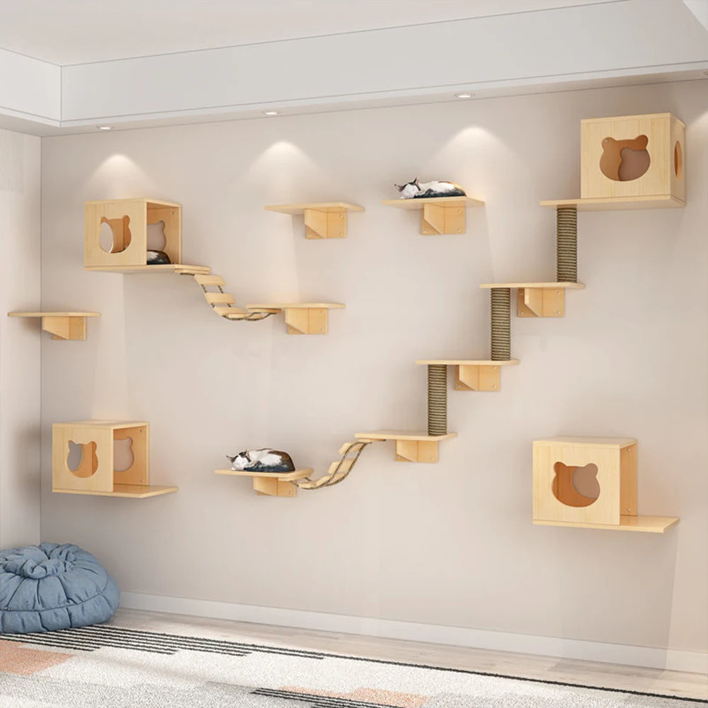 Scratchers Wall Mounted Cat Climbing Frame Post Solid Wood Jumping Platform For Sleeping DIY Furniture Kitten Springboard Scratching Toy 231011