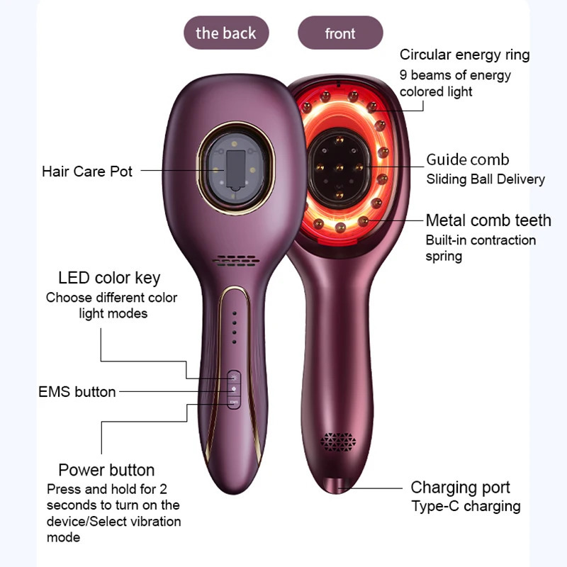 Hair Brushes EMS Electric Massage Comb LED Light Pon Therapy Vibration Scalp Head Massager Anti Hair-loss Nourishing Hair Regrowth Device 231012