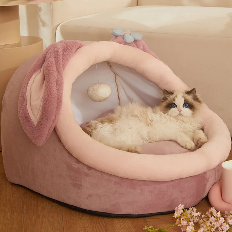 Beds Furniture OUZEY Comfort Sleeping House Soft Warm With Toys Semi-Enclosed Kitten Pet Home Washable Cat Basket Puppy Bed 231011