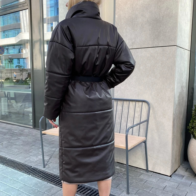 Women's Down Parkas Winter Warm Leather Parkas Women Fashion Straight Loose Pockets Coats Women Elegant Long Cotton Jackets Female Ladies 231011
