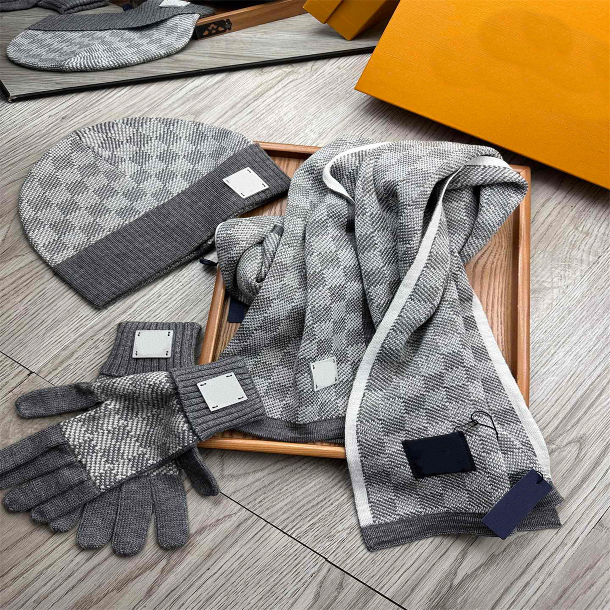 Classic Scarf Hat Glove Sets 3 Piece For beanies Men Women Wool Winter Caps Shawl Hats Scarves Wool Beanie Wrap Scarfs Box 2479