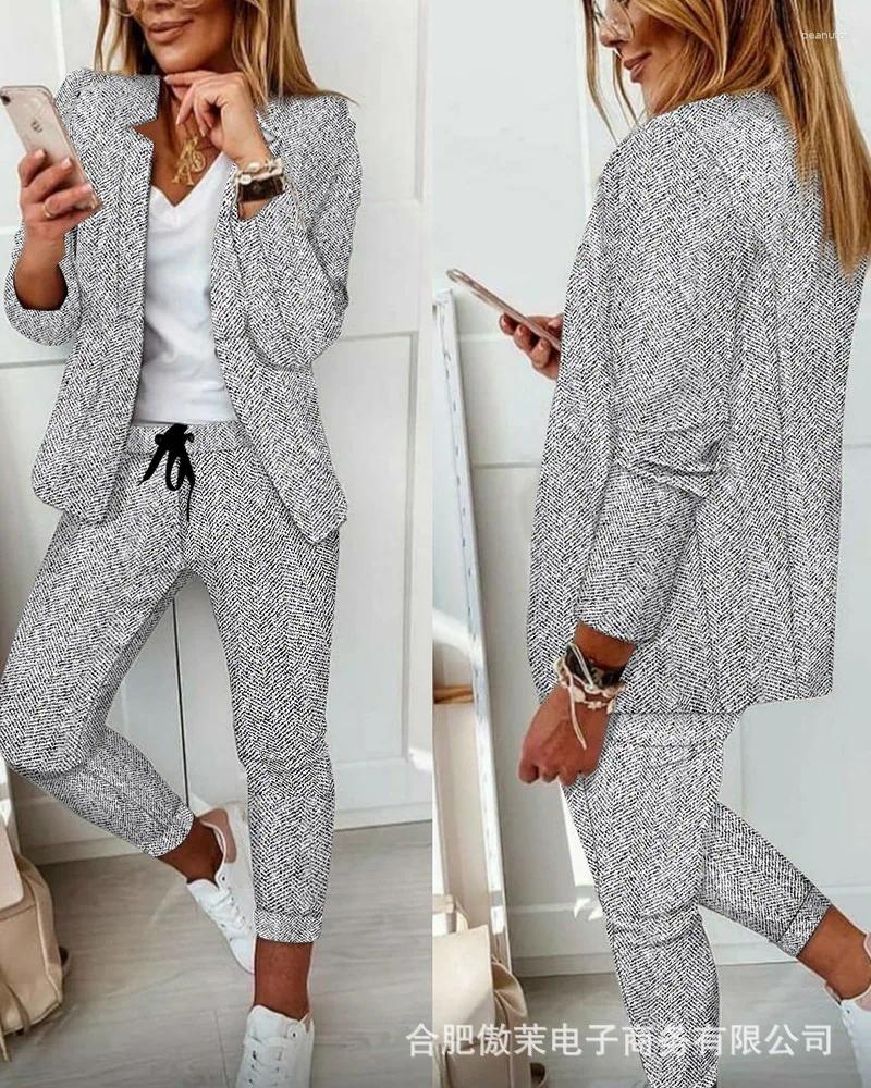 Womens Two Piece Pants Spring Fashion Ladies Pant Suit Formal Women Office Casual Work Wear Blazer And Trouser Temperament Set