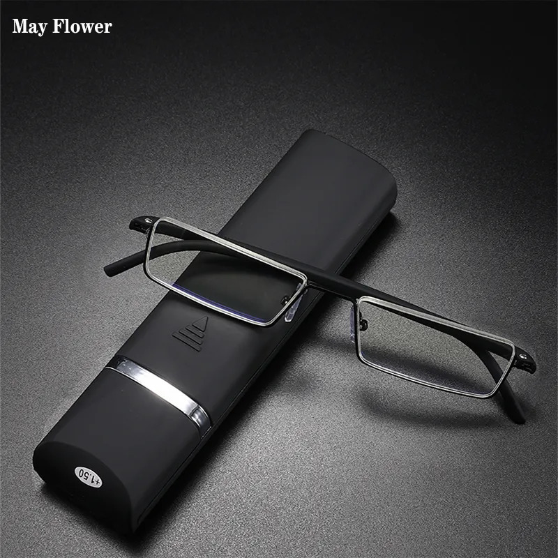 Sunglasses Frames May Flower TR90 Presbyopic Glasses Man Blue Light Reading Men Metal Square For Sight Plus Lenses 1 75 2 25 2 75 231012