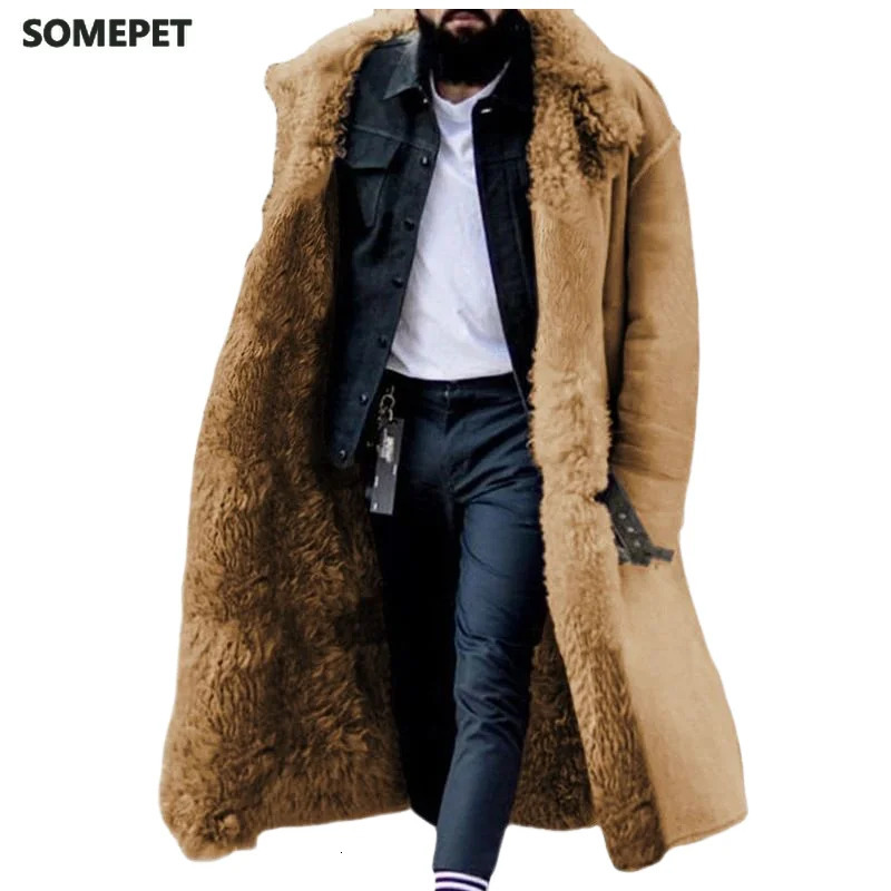 Men's Wool Blends Winter Product Extended Thicken Coat Lapel Frosted Fleece Long Sleeve Warm Cotton Four Colors 231011