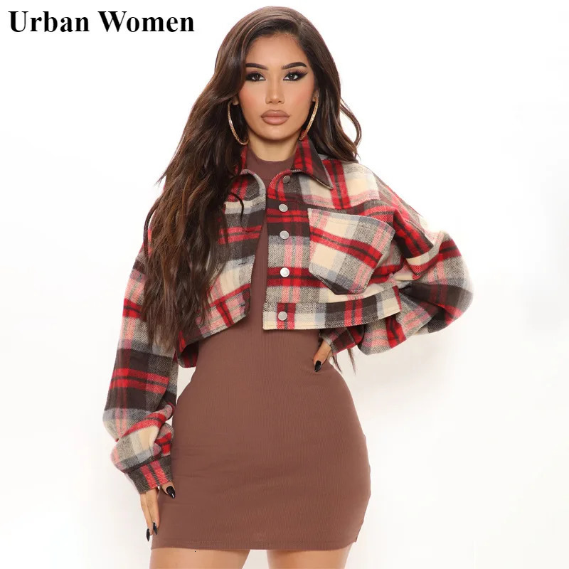 Women's Jackets Autumn Winter Fashion Plaid Printed Shirt Coat Women Street Polo Long Sleeve Button 231011