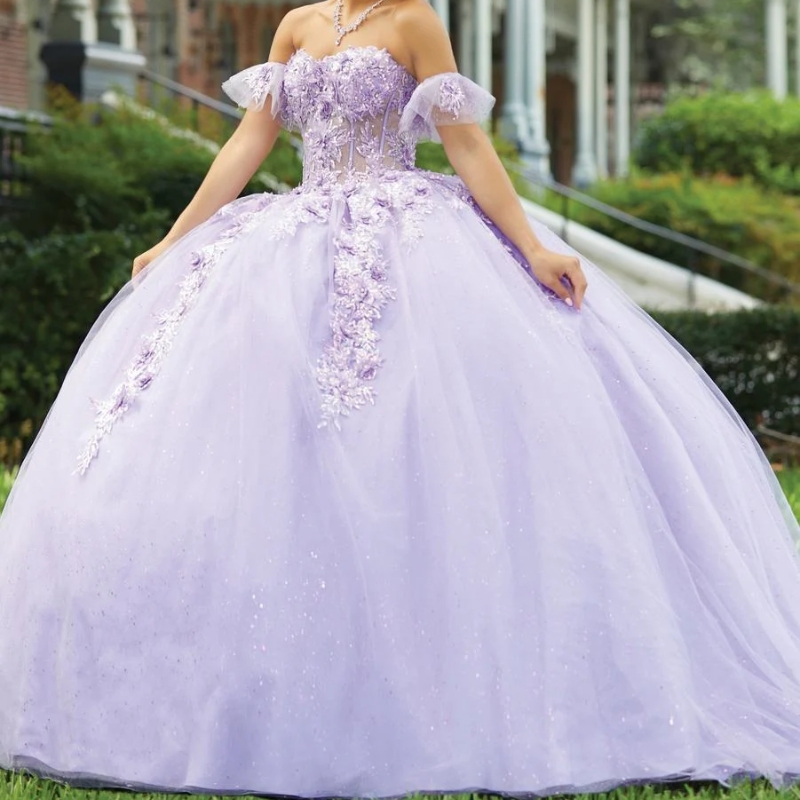 Lilac Sweetheart Quinceanera Dresses Off the Shoulder Applique Lace Beads Mexican XV Girls Pageant Gowns vestidos de 15 anos