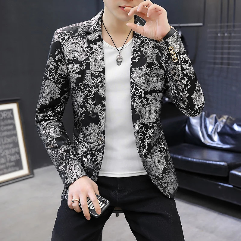 Men's Suits Blazers Men's Blazer Selling Floral Print Fashion Business Casual Coat Men's Slim Suit Jacket Large Size Banquet Wedding Pa