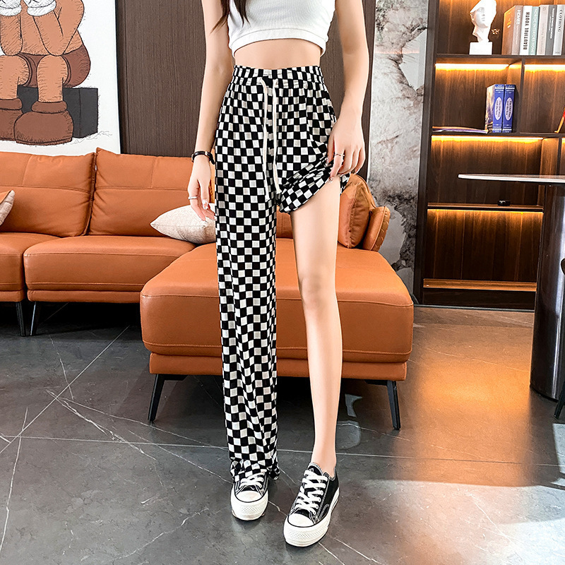 Women's Pants Capris Checkerboard wide leg pants for women in spring and autumn 2023 new high waisted plaid loose and slim casual straight leg pa