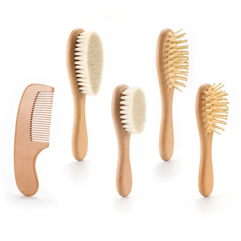 Hair Brushes Baby Natural Wooden Hair Brush Head Comb Boys Girls Soft Head Massager Wool Hair Brush Portable Infant Bath Brush Comb For Kids 231012