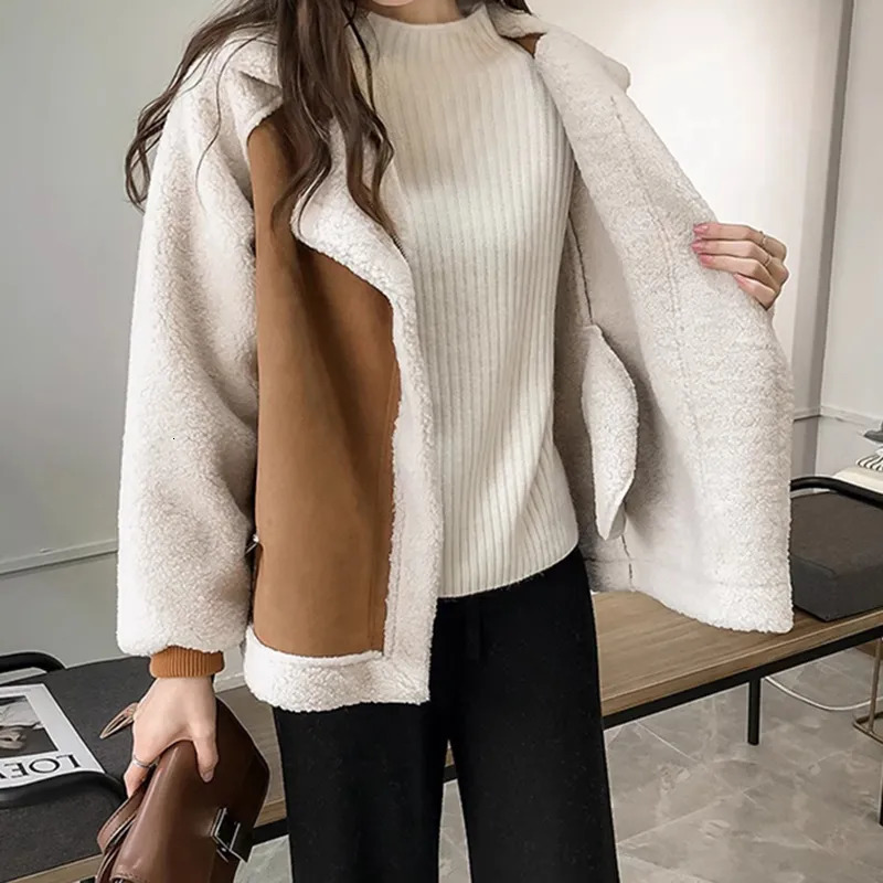 Women's Jackets WAYOFLOVE Winter Sheep Wool Coat Women Thick Warm Long Sleeve Zipper Pocket Jacket Fashion Leather Motorcycle Coats 231011