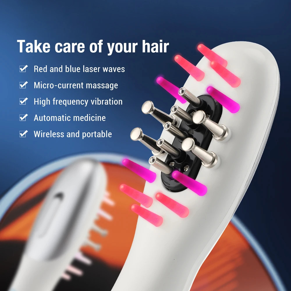 Hair Brushes Electric Head Massage Comb Anti Hair Loss Infrared Hair Growth Comb Scalp Massager Red Blue Light Treatment Head Scalp Massage 231012
