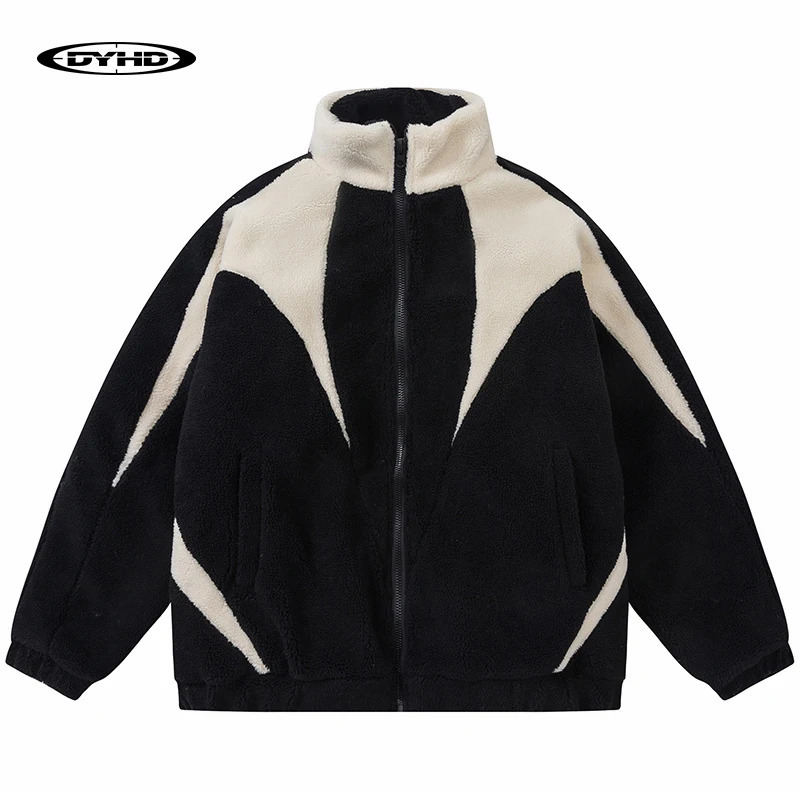 Men's Down Parkas Furry Fleece Jacket Men Hip Hop Streetwear Coat Vintage Patchwork Harajuku Winter Outwear Women 231011 - view 4