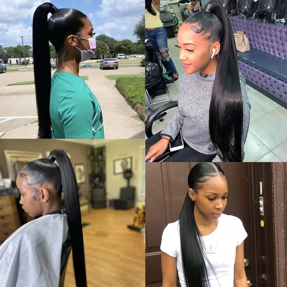 Lace Wigs tail Human Hair Wrap Around Straight tail Remy Hair tails Clip in Hair For Women Natural Color 231012