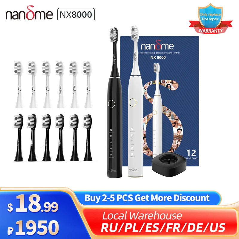 Toothbrush Nandme NX8000 Smart Sonic Electric Toothbrush IPX7 Waterproof Micro Vibration Deep Cleaning Whitener Without Hurting Teeth 231012