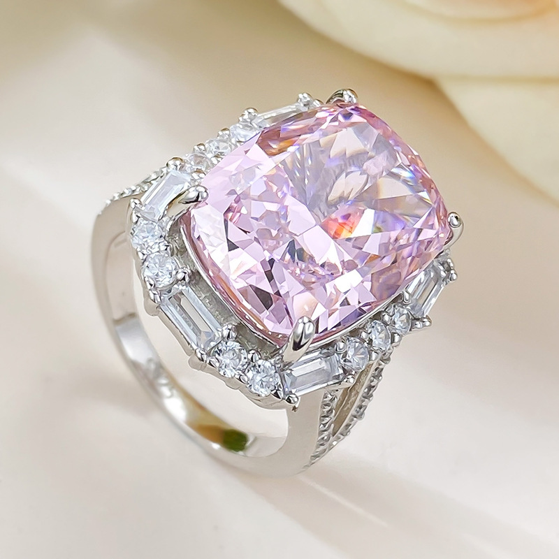Luxury 8ct Pink Moissanite Diamond Ring 100% Real 925 Sterling Silver Party Wedding Band Rings for Women Men Engagement Jewelry