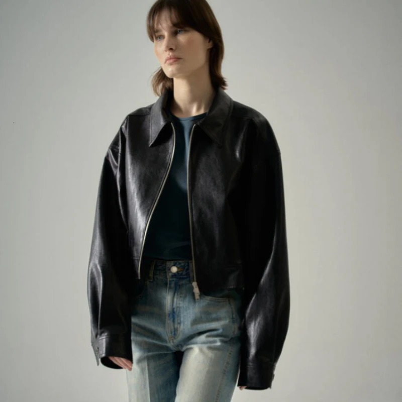 Women's Jackets Facde Paern Jacket Women Short Top Early Fall Sense Lapel Zipper Retro Casual Harajuku Clothes 231011