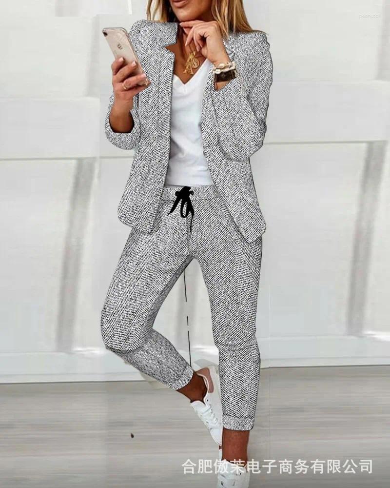 Womens Two Piece Pants Spring Fashion Ladies Pant Suit Formal Women Office Casual Work Wear Blazer And Trouser Temperament Set