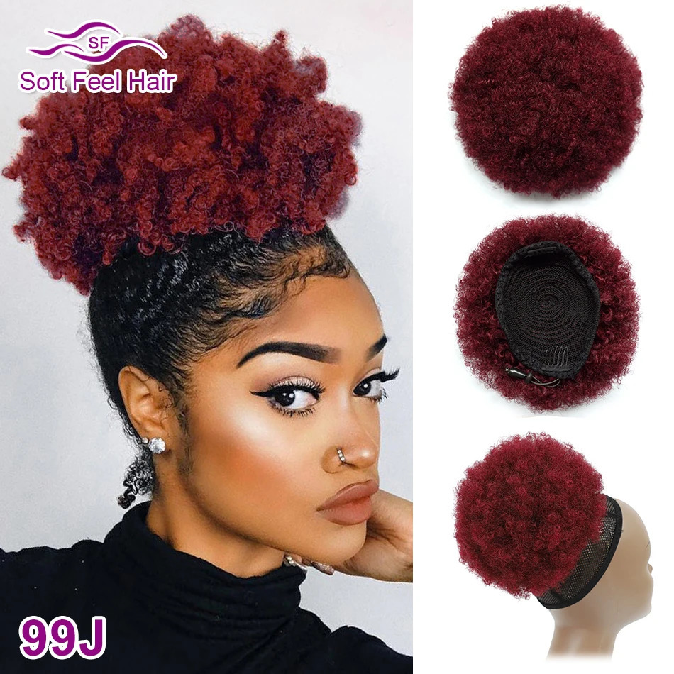 Lace Wigs Afro Puff Ponytail Human Hair Bun Kinky Curly Drawstring Ponytail Ombre Brazilian Clip In Hair Soft Feel Hair Chignon 231012