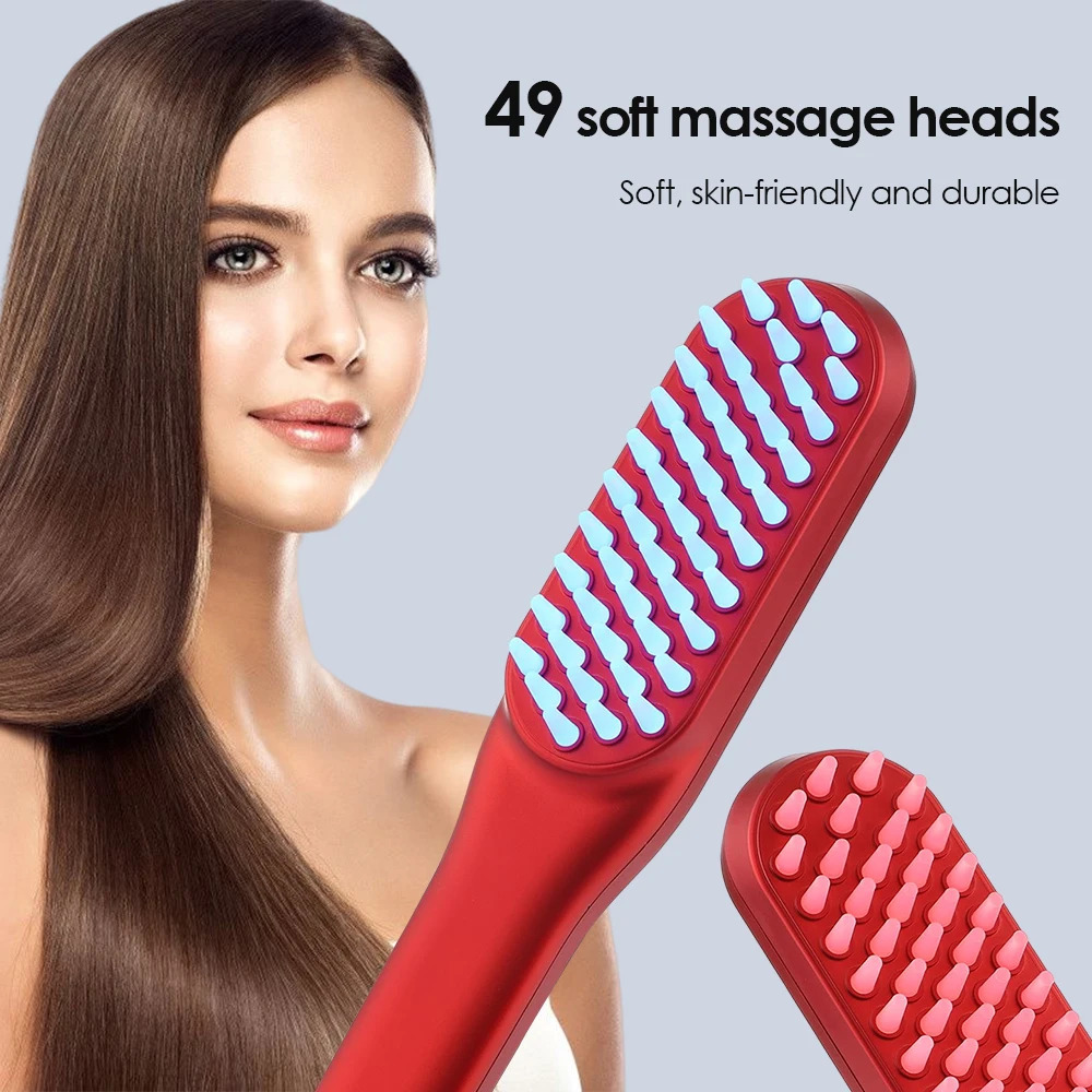 Hair Brushes Red Blue LED Light Therapy Anti Hair Loss Brush Scalp Vibrating Massage Comb Relief Fatigue Electric Head Massage Comb Hair Care 231012