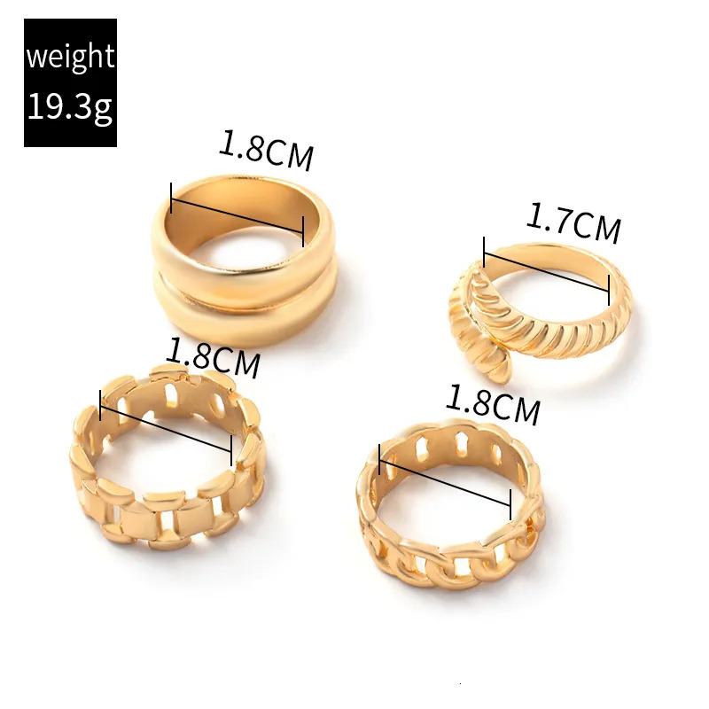 Solitaire Ring 4pcs set Punk Metal Anillos Round Rings Set Gold Color Open for Women Fashion Finger Accessories Jewelry 231012