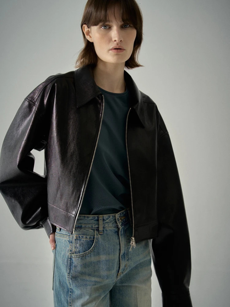 Women's Jackets Facde Paern Jacket Women Short Top Early Fall Sense Lapel Zipper Retro Casual Harajuku Clothes 231011