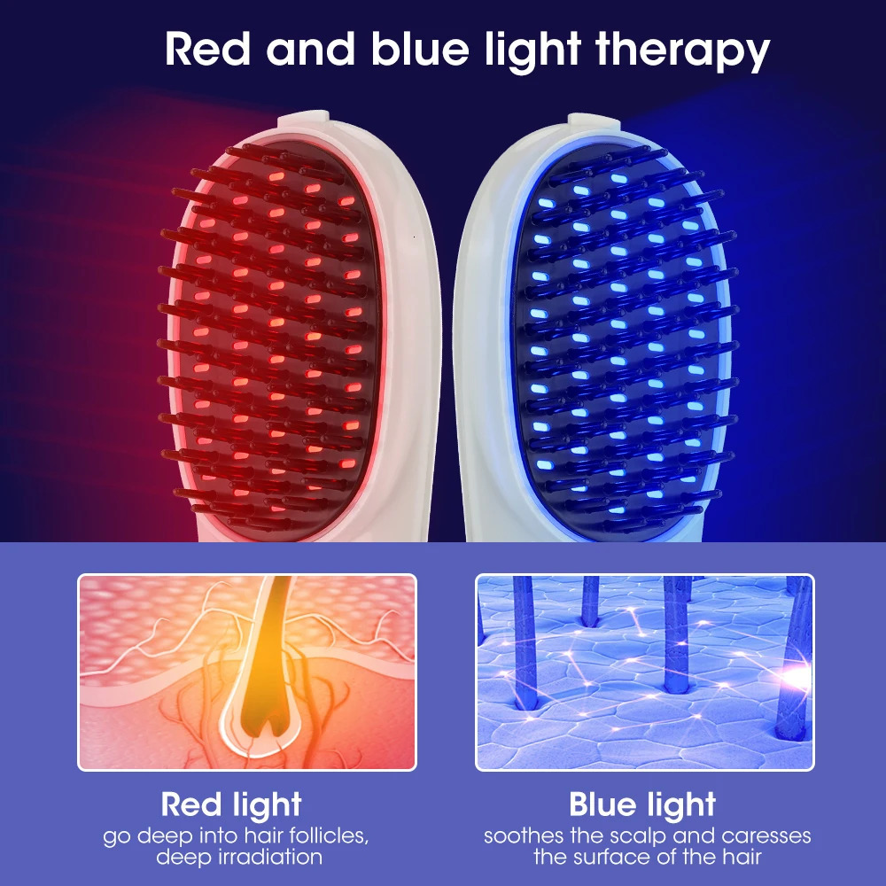 Hair Brushes Red and Blue Light Electric Massage Comb Head Massager Pon Physiotherapy Hair Care Comb Vibrating Hair Growth Anti Hair Loss 231012