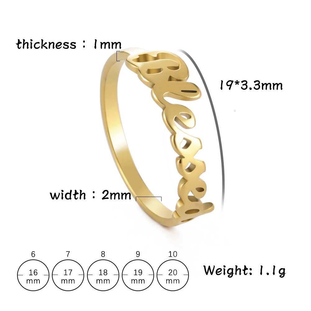 Solitaire Ring COOLTIME Letters Blessed Rings Stainless Steel Gold Color Couple Finger for Women Men Fashion 2023 Wedding Jewelry Gift 231012