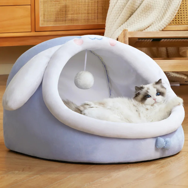 Beds Furniture OUZEY Comfort Sleeping House Soft Warm With Toys Semi-Enclosed Kitten Pet Home Washable Cat Basket Puppy Bed 231011