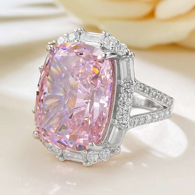 Luxury 8ct Pink Moissanite Diamond Ring 100% Real 925 Sterling Silver Party Wedding Band Rings for Women Men Engagement Jewelry