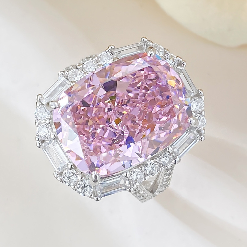 Luxury 8ct Pink Moissanite Diamond Ring 100% Real 925 Sterling Silver Party Wedding Band Rings for Women Men Engagement Jewelry