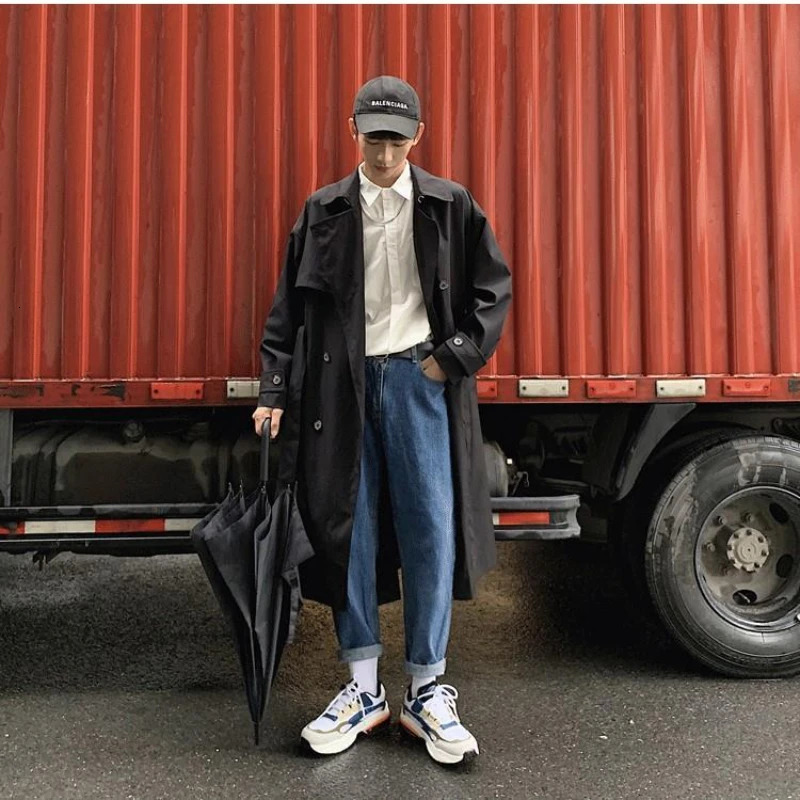 Men's Wool Blends Gmiixder Kpop Windbreaker Korean Trend Mid Length Handsome Over Knee Coat British Autumn Winter Couple Elegant Cloak 231011