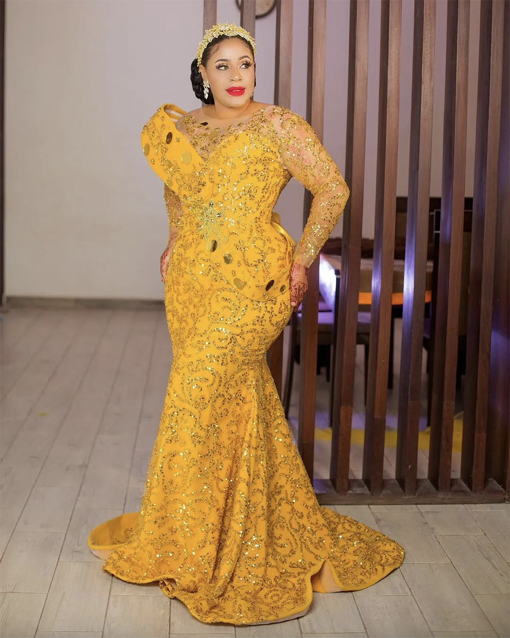 Aso Arabic Ebi Mermaid Yellow Prom Dresses Beaded Crystals Evening Formal Party Second Reception Birthday Engagement Gowns Dress