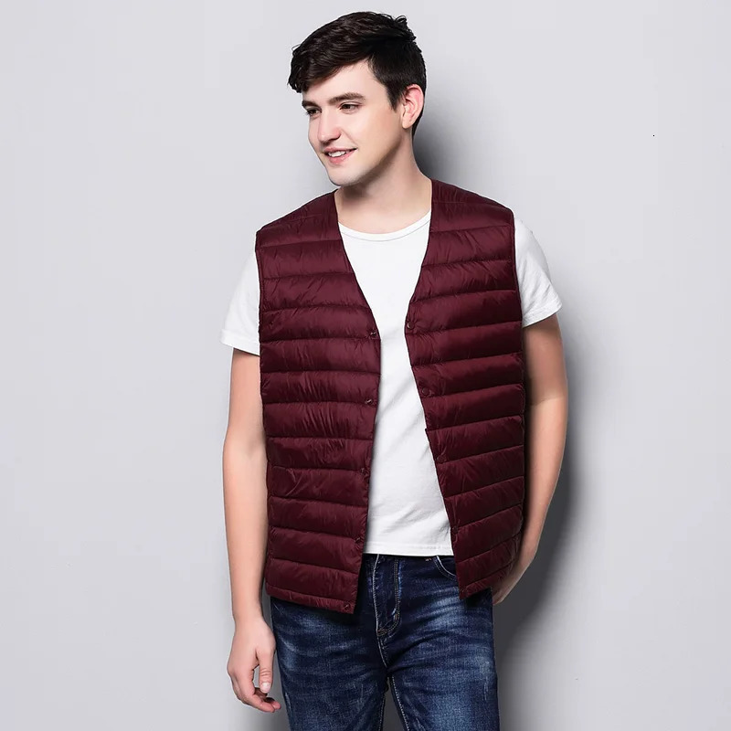 Mens Vests Man Ultra Light Down Vest Spring Autumn Sleeveless VNeck Vest Male Casual Winter Collarless Waistcoat 231013